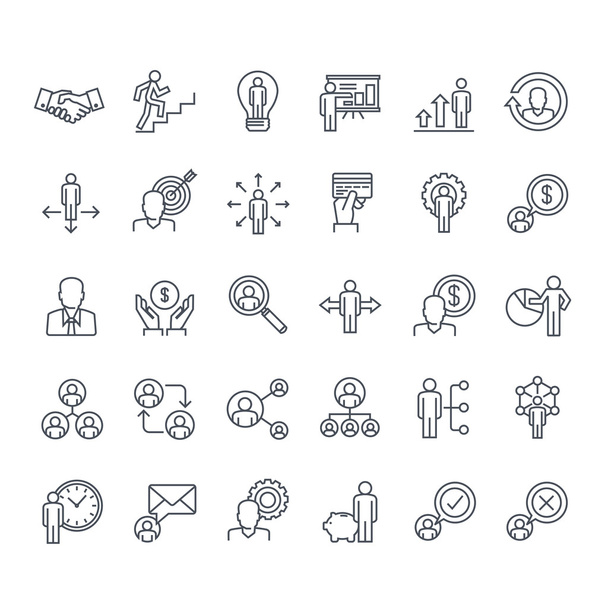 Thin line icons set. Icons for business, management, finance, strategy, planning, analytics, banking, communication, social network, affiliate marketing. - Vektor, kép