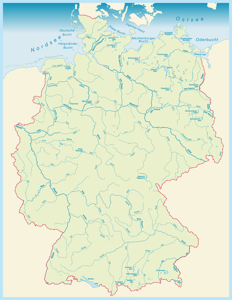Gewässerkarte von Deutschland - Vektör, Görsel
