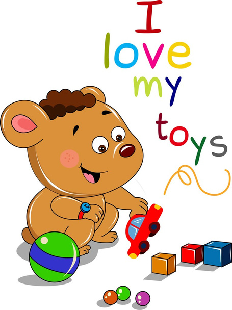 Zeichentrickbär mit Spielzeug - Vektor, Bild