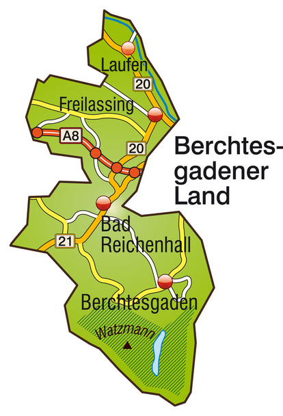 Berchtesgadener Land Inselkarte bunt - Vektor, obrázek