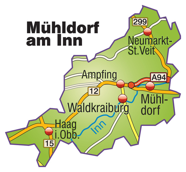 Mühldorf am Inn Inselkarte bunt - Vektor, obrázek