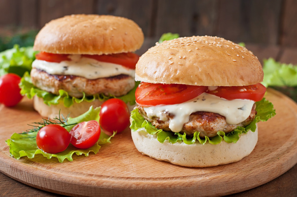 hamburgers with chicken ,vegetables  and sauce - Photo, Image