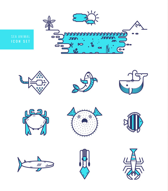 Набір значків морських тварин
 - Вектор, зображення