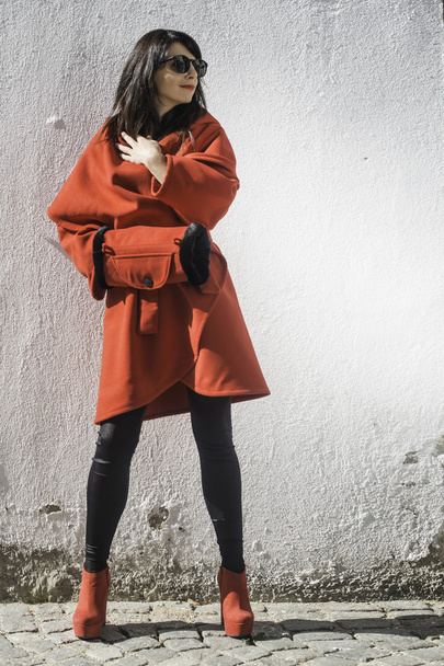 Woman in red wool jacket - Фото, зображення