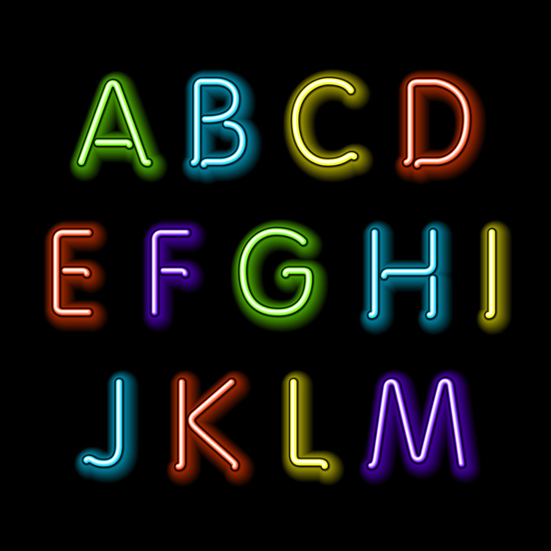 Neon glow alphabet. Vector. design, party, retro, 3d, art, font, - Διάνυσμα, εικόνα