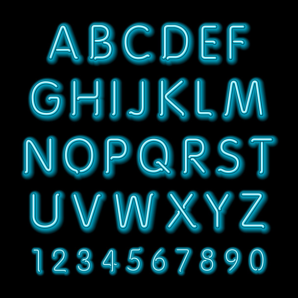 Neon glow alphabet. Vector design party retro 3d neon font, - Vektori, kuva