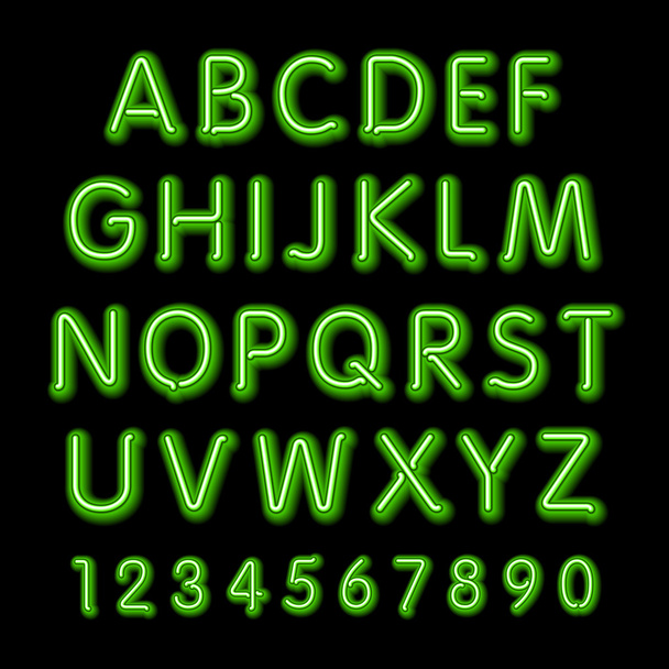 Neon glow alphabet. Vector design party retro 3d neon font, - ベクター画像