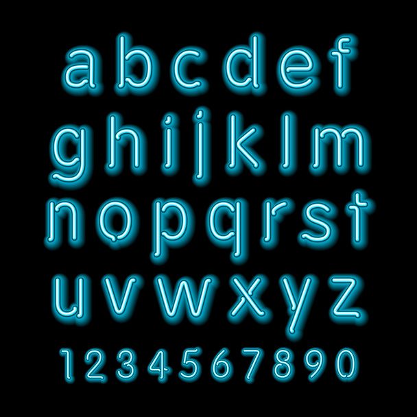 Neon glow alphabet. Vector design party retro 3d neon font, - Vektor, Bild