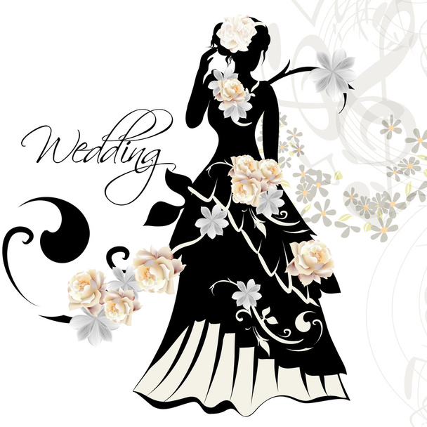 Diseño de la invitación de boda con silueta femenina
 - Vector, imagen