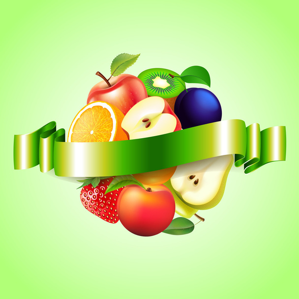 Sphère de fruits avec fond vectoriel d'étiquette
 - Vecteur, image