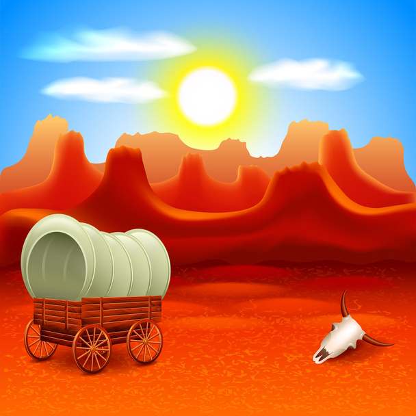 Wild west landscape with old wagon vector - Wektor, obraz
