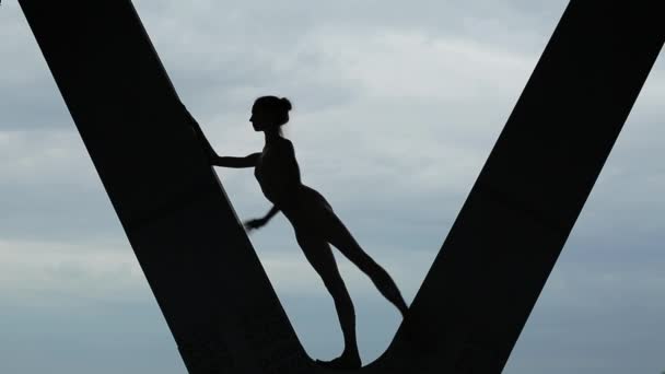 Video footage circuit fragile ballerina on a background of sky - Záběry, video