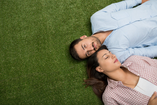 пара лежить на траві
 - Фото, зображення
