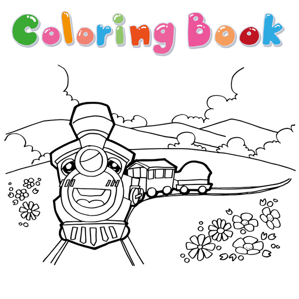 train coloring page cartoon vector - Vektor, obrázek