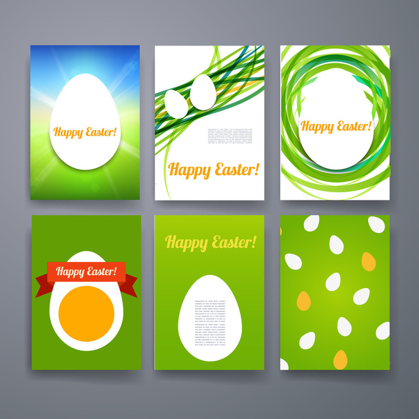 Easter Eggs Templates. Vector flyer, brochure, cover for print, web marketing concept. Modern flat - Vettoriali, immagini