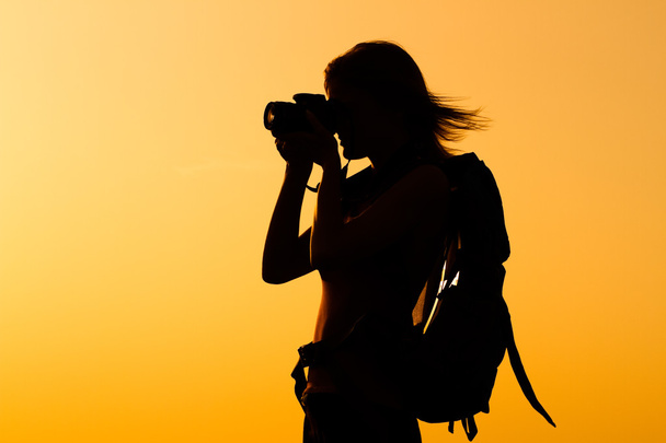 Woman hiker with binoculars - Zdjęcie, obraz
