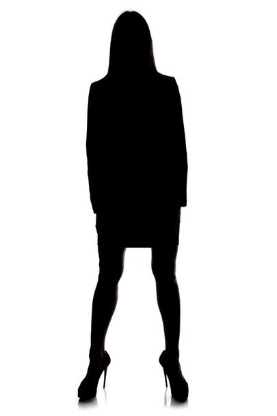 Silhouet van vrouw dragen jas en rok - Foto, afbeelding