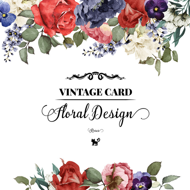 Greeting card with roses, watercolor, can be used as invitation  - Vector, Image