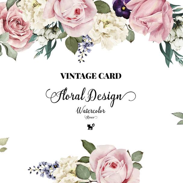 Cartão de saudação com rosas, aquarela, pode ser usado como convite
  - Vetor, Imagem