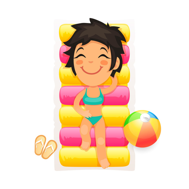 Young Girl Relaxing on a Swim Mattress - Vector, Image