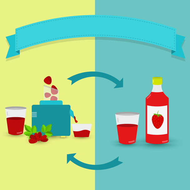 Natural strawberry juice versus bottled - Vektor, obrázek