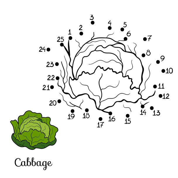 Παιχνίδι αριθμών: φρούτα και λαχανικά (λάχανο) - Διάνυσμα, εικόνα