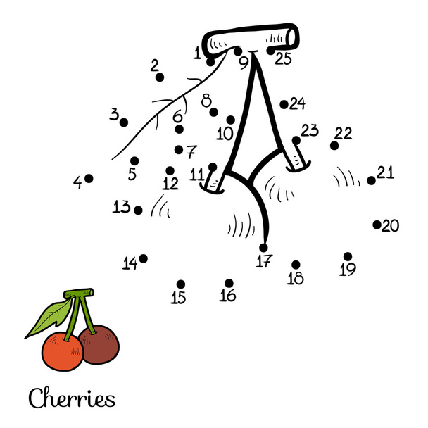 Παιχνίδι αριθμών: φρούτα και λαχανικά (κεράσι) - Διάνυσμα, εικόνα