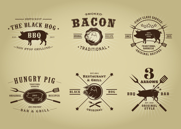 Vintage Retro Pork Barbecue Bar Restaurant Seals Collection - ベクター画像