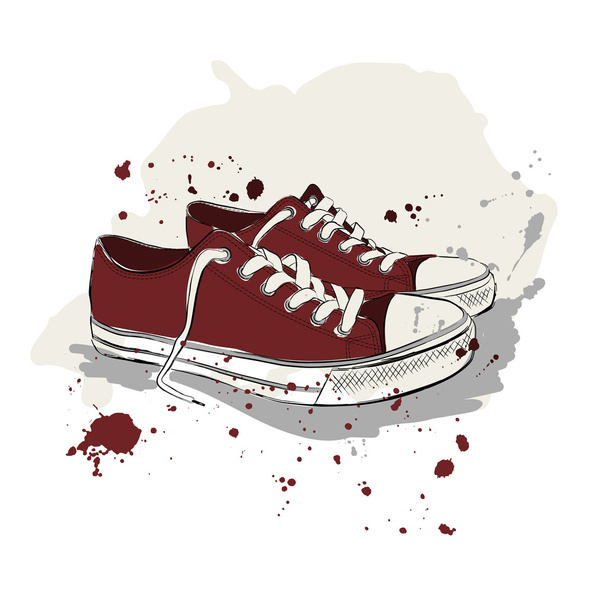 Drawing vector illustration with red sneakers - Vector, Image