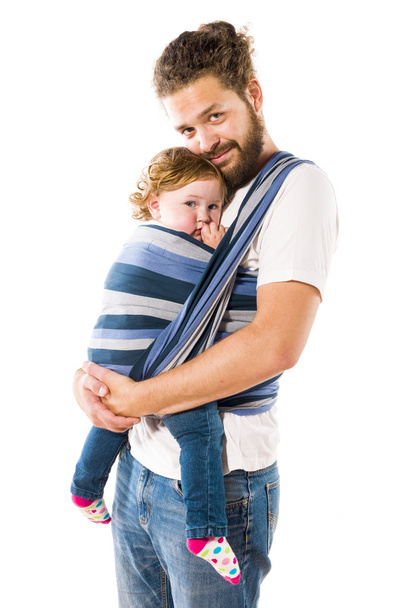 Vater mit Babytrage - Fotoğraf, Görsel