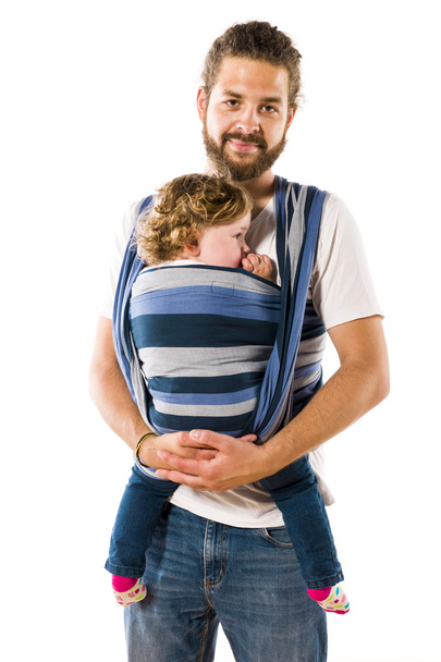 Vater mit Babytrage - Fotoğraf, Görsel