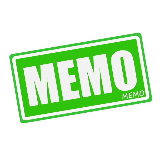 MEMO valkoinen leima teksti vihreä
 - Valokuva, kuva