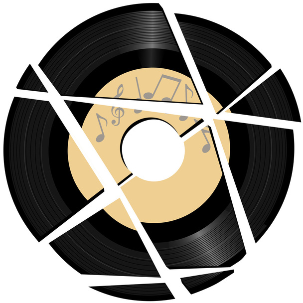Broken vinyl Record с музыкальным лейблом
 - Вектор,изображение