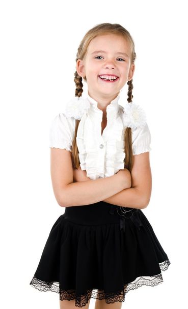 Portrait of laughing schoolgirl isolated - 写真・画像