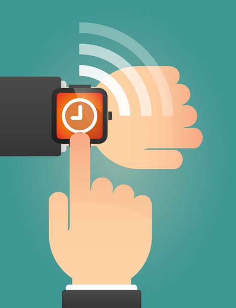 Hand pointing a smart watch with a clock - Vector, Image