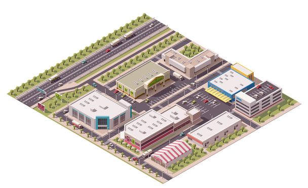Vector isometric shopping district  - Vector, afbeelding