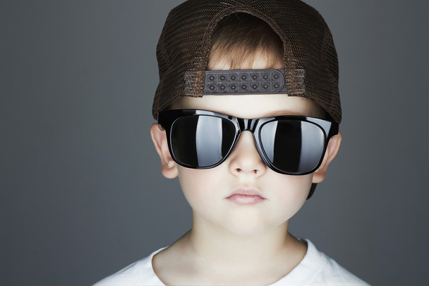 little boy.Hip-Hop Style.sunglasses.Young Rapper. Serious Child in Cap - Photo, Image