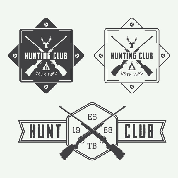 Set of vintage hunting labels, logo, badge and design elements. - ベクター画像