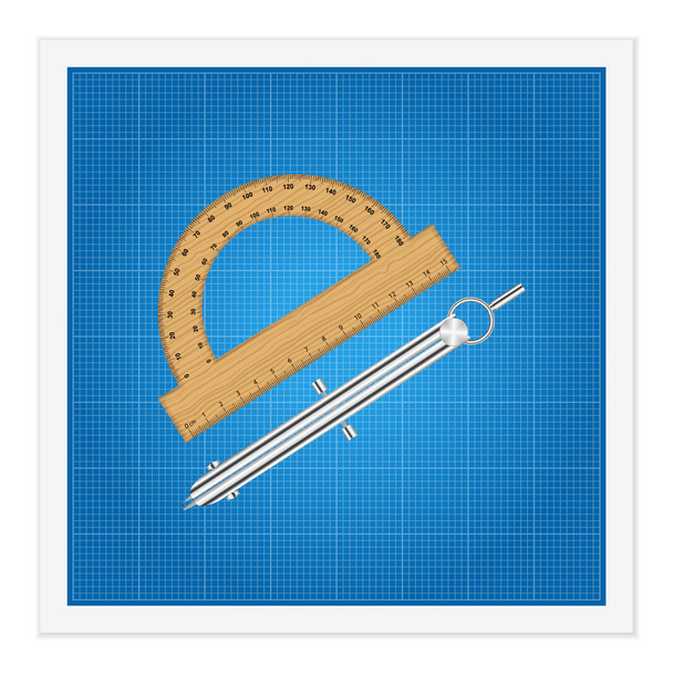 blueprint and ruler instruments - Vektor, Bild