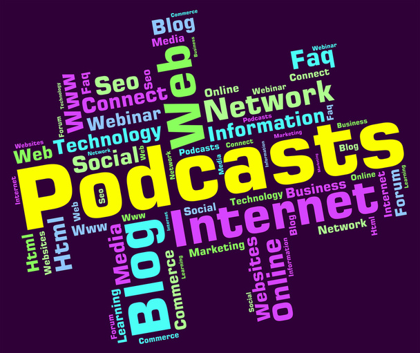 Słowo podcast pokazuje Webcast podcasty i strumieniowe - Zdjęcie, obraz