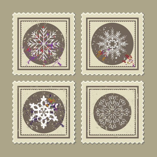 Retro karácsonyi bélyegek - Vektor, kép