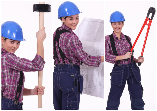Collage of a tradeswoman at work - Photo, Image
