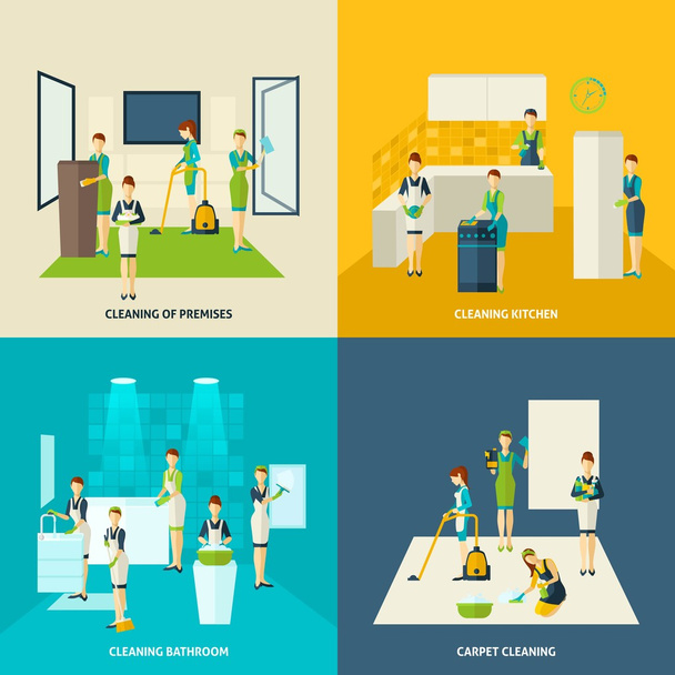 Cleaning In Rooms Flat Icons Set - Vector, Image