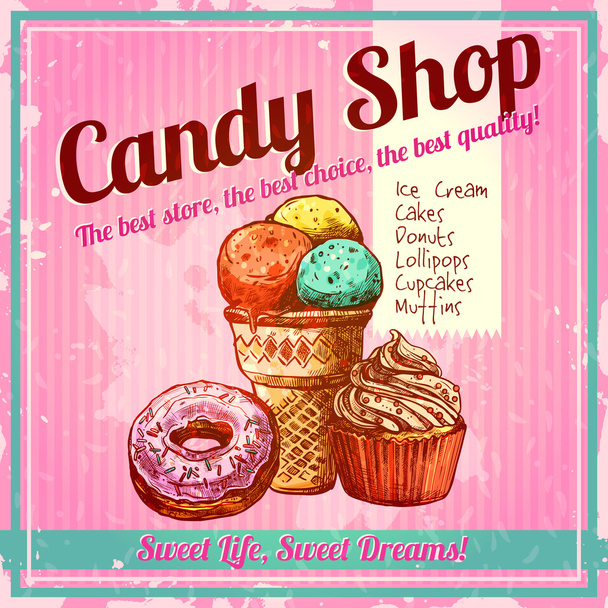 Vintage Candy Shop Poster - Wektor, obraz