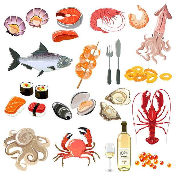 Seafood Icons Set - Vector, Image