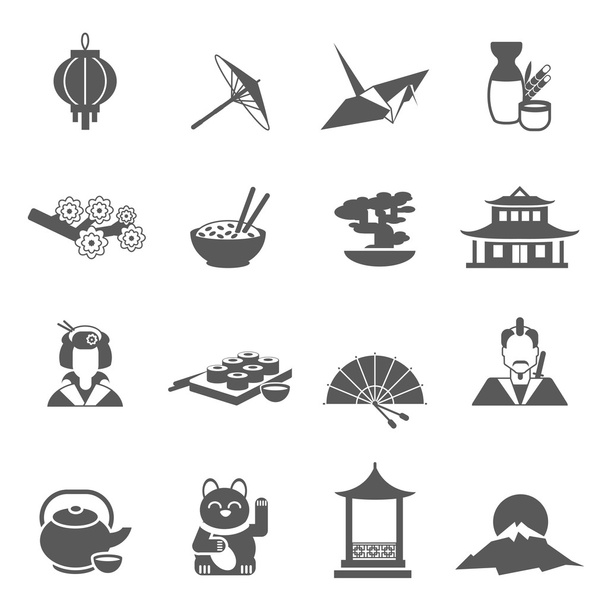 Japan Silhouette Flat Icon Set - Vector, Image