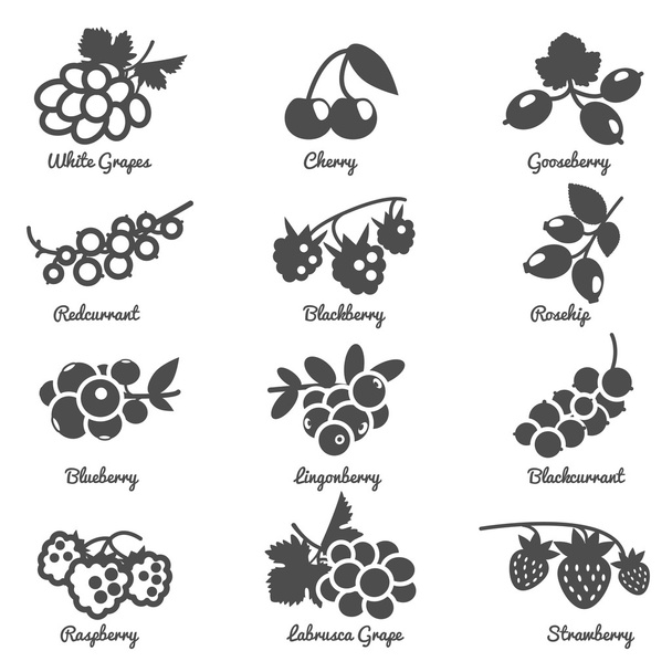 Beeren flache Symbole gesetzt - Vektor, Bild