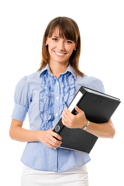 Businesswoman with black folder, isolated - Foto, Bild
