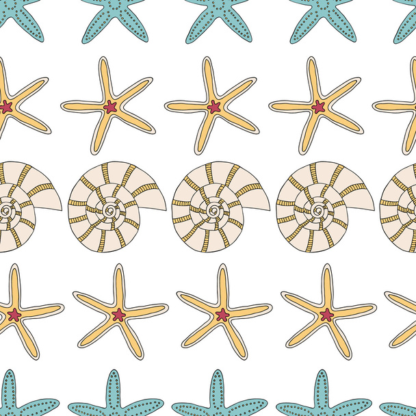 Seamless pattern of seashells  and starfish - Vektor, obrázek