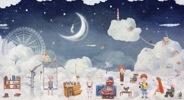 City of children on the fantastic clouds in the sky - Photo, Image